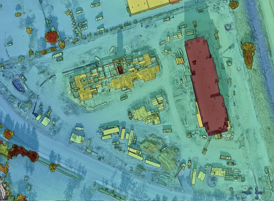 Overhead drone mapping of construciton site