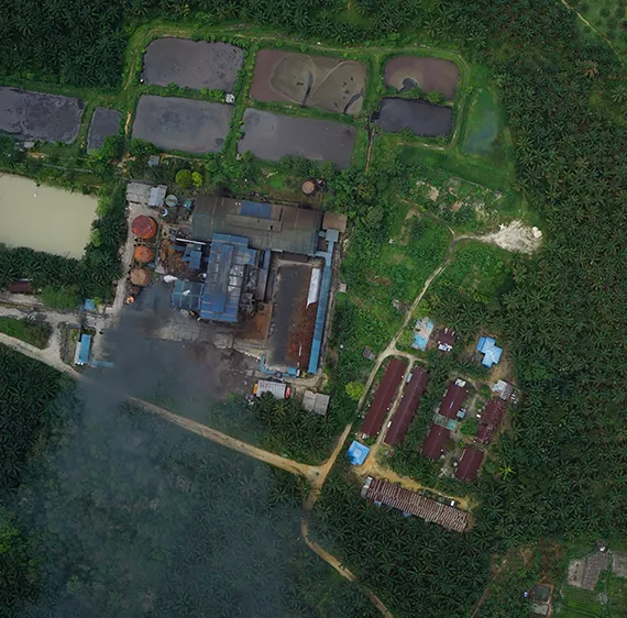 Aerial view of factory.