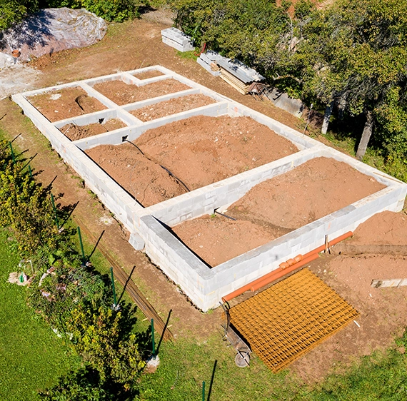 Foundation complete for new construction of a building.