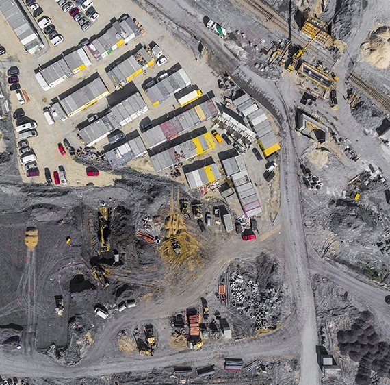 Aerial photo of construction site.