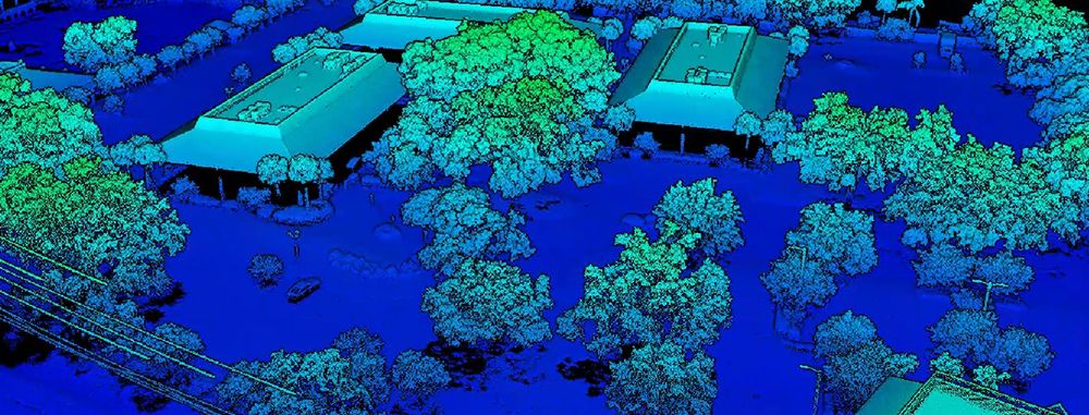 LiDAR image of buildings and trees
