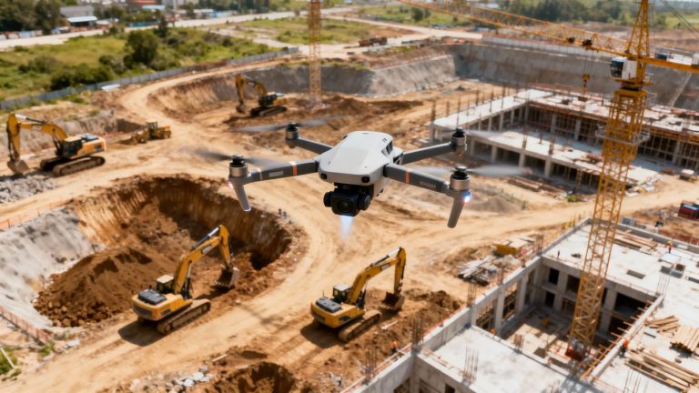 Drone photography of a construction site progress.