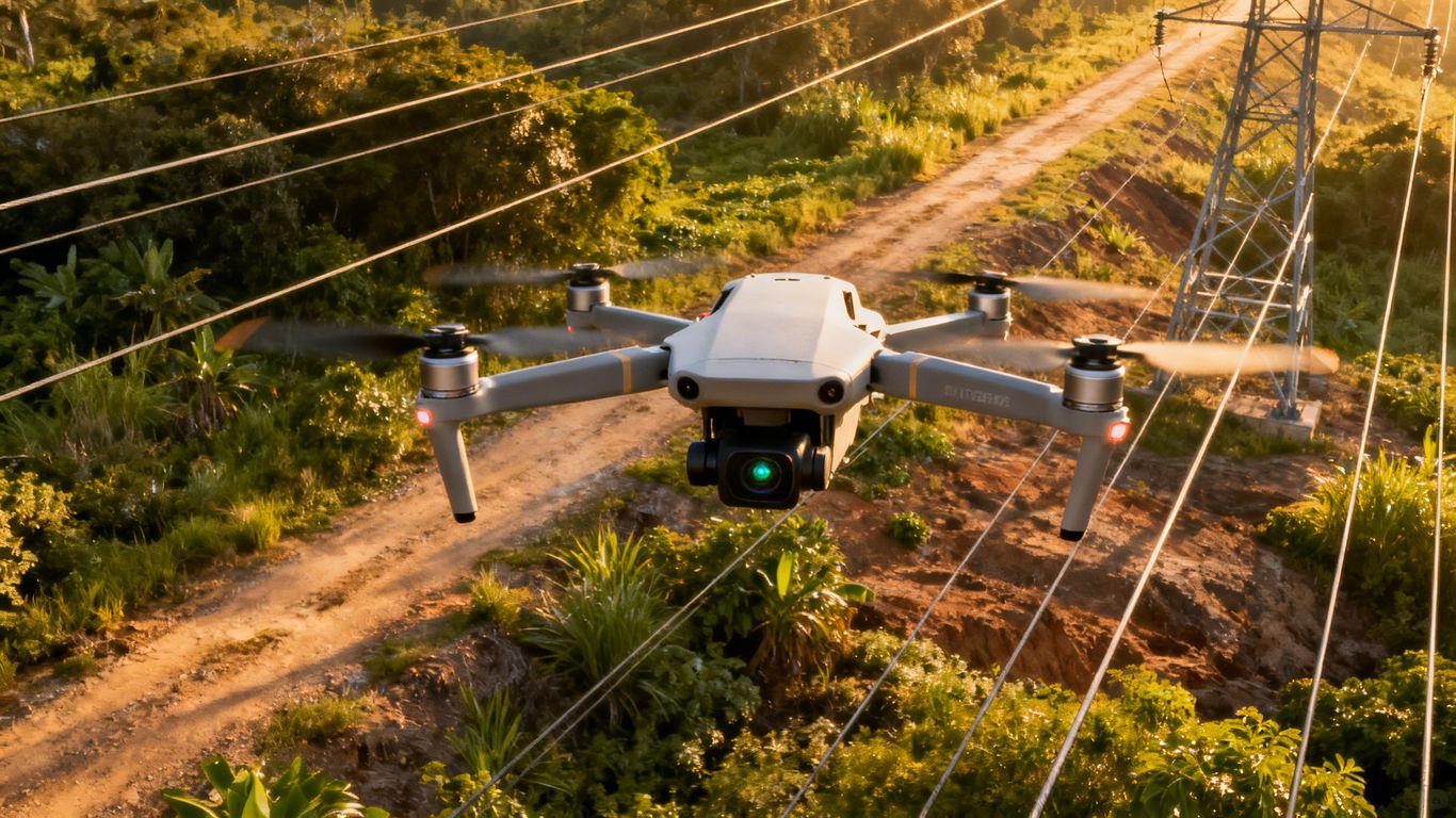 Drone mapping power line corridor from above