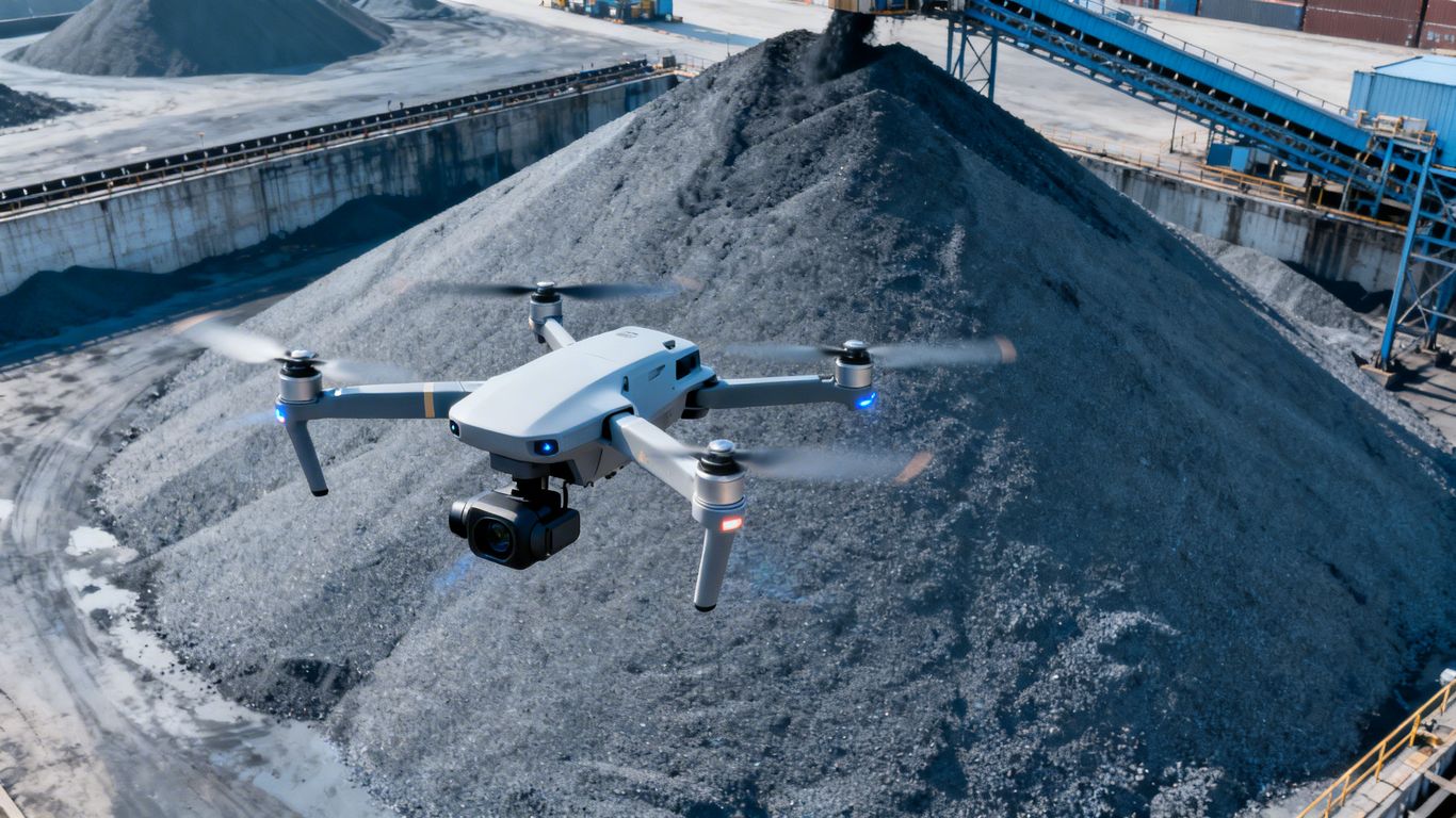 Drone measuring industrial stockpile volume