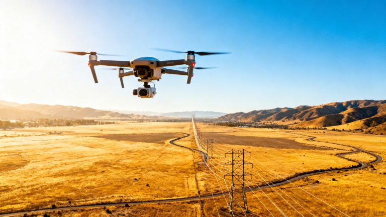 Drone inspecting power lines in California.